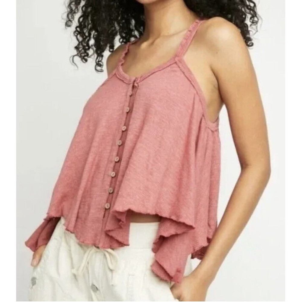 We the Free Free People Rosetta Dream Weaver Tank V-Neck Women's Small Pink